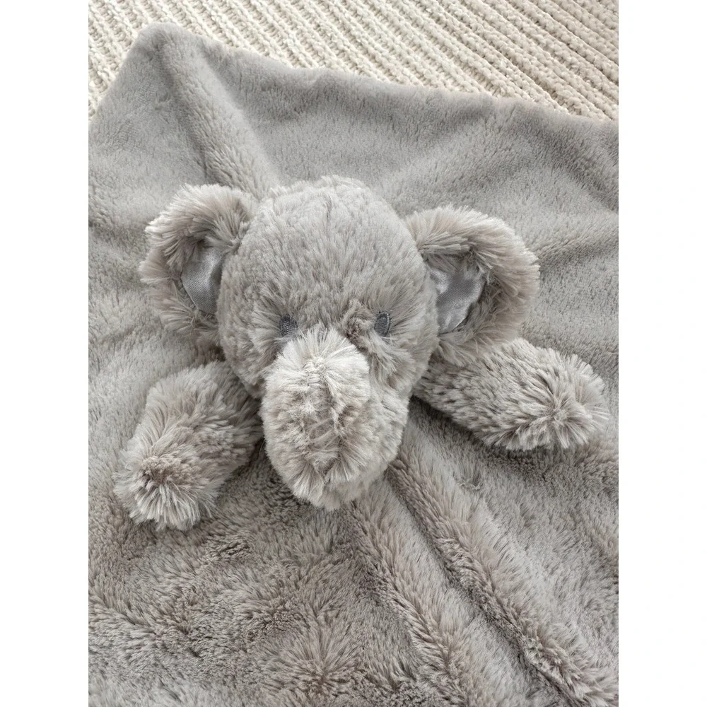 Pottery Barn Kids Style Grey Elephant Security Blanket Plush Faux Fur Baby Lovey